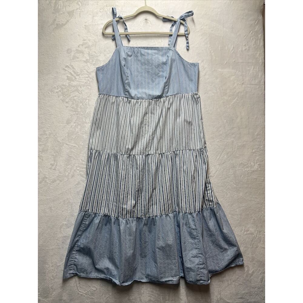 Ivy‎ Street Tiered Maxi Dress Women’s Plus Sz 2X Cottage Prairie Blue Striped